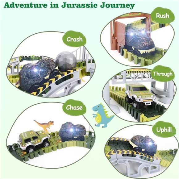 Dinosaur Toys, 201Pcs Create A Dinosaur World Road Race with Rolling Ball 8 Dino - Picture 2 of 6